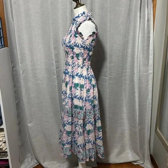 Oliphant brand Dress-XS-Floral-Sleeveless-Cotton-Maxi-Lined-Blue/Pink/Green-EUC